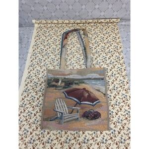Jade Tapestry Tote Bag Beach Scene Umbrella Chair Coastal Purse NWOT Travel